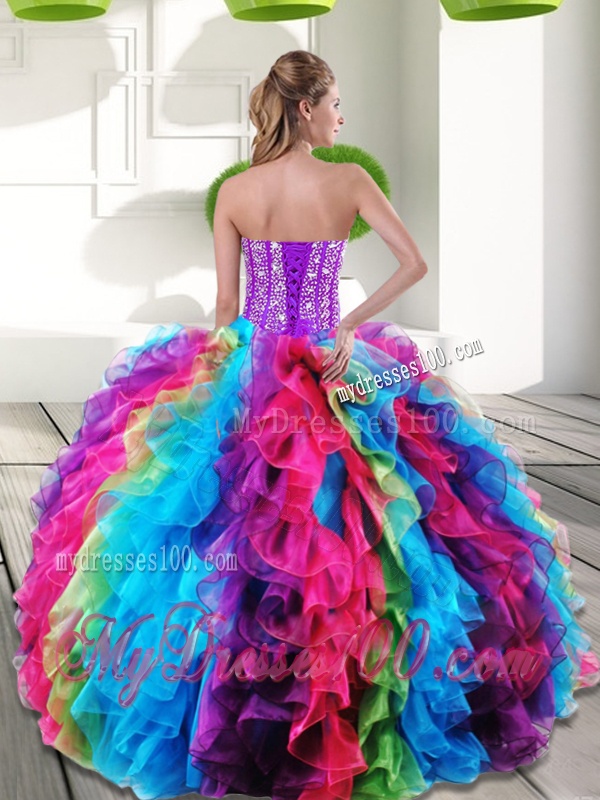 2016 Fashionable Beading and Ruffles Sweetheart Quinceanera Dresses in Multi Color