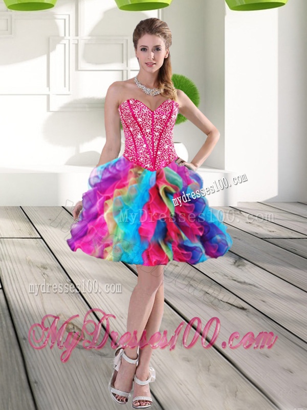 2016 Fashionable Beading and Ruffles Sweetheart Quinceanera Dresses in Multi Color