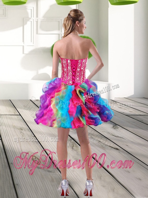 2016 Fashionable Beading and Ruffles Sweetheart Quinceanera Dresses in Multi Color