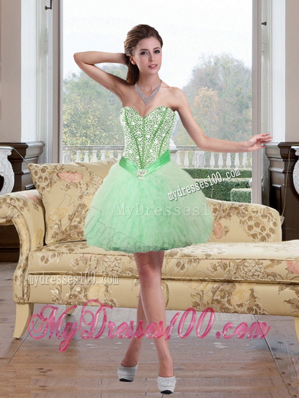 2016 Fashionable Beading and Ruffles Sweetheart Quinceanera Gown in Apple Green