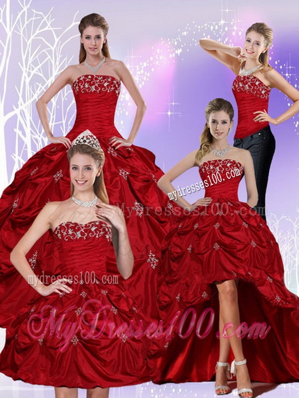 2016 Floor Length Strapless Sweet 16 Dress with Embroidery and Pick Ups