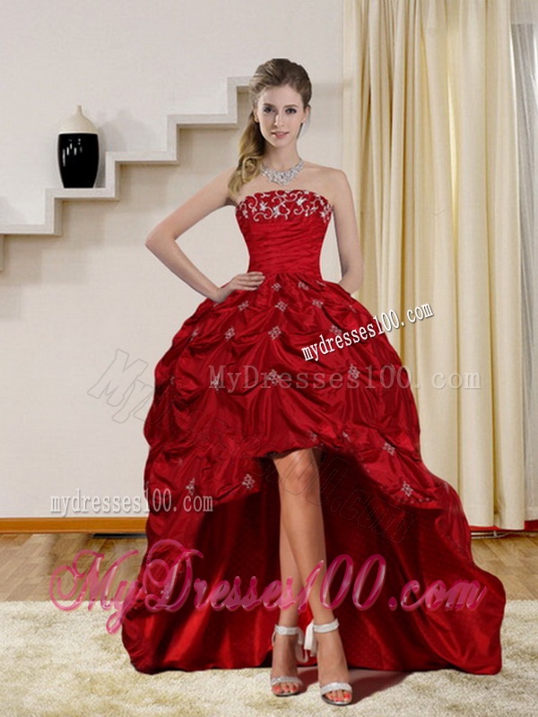 2016 Floor Length Strapless Sweet 16 Dress with Embroidery and Pick Ups