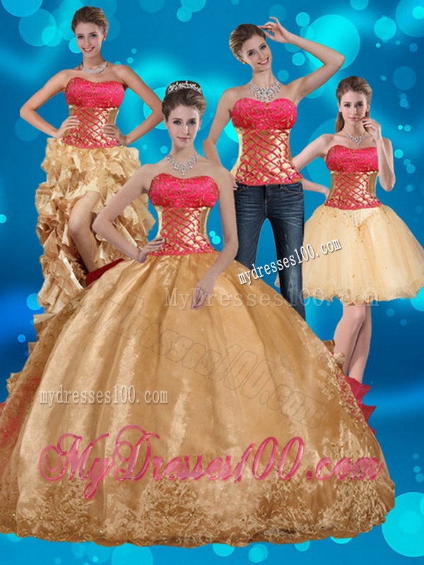 2016 Gold Strapless Quince Dress with Beading and Embroidery