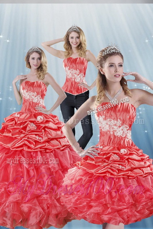 2016 Gorgeous Watermelon Red Quinceanera Dresses with Appliques and Ruffles