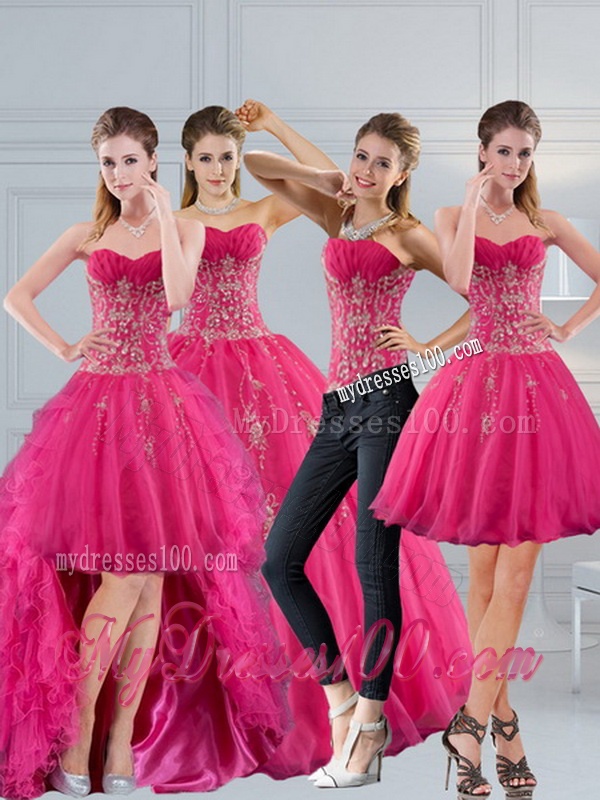2016 Hot Pink Sweetheart Quinceanera Dress with Appliques and Beading