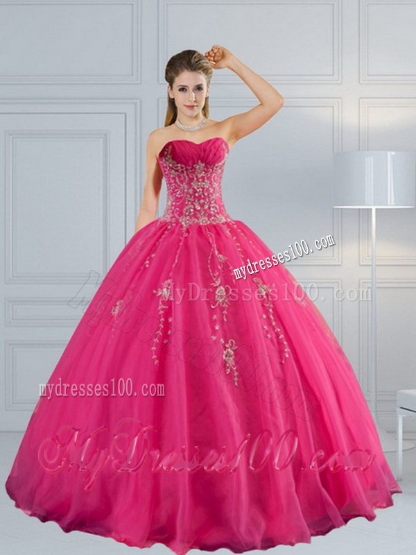 2016 Hot Pink Sweetheart Quinceanera Dress with Appliques and Beading