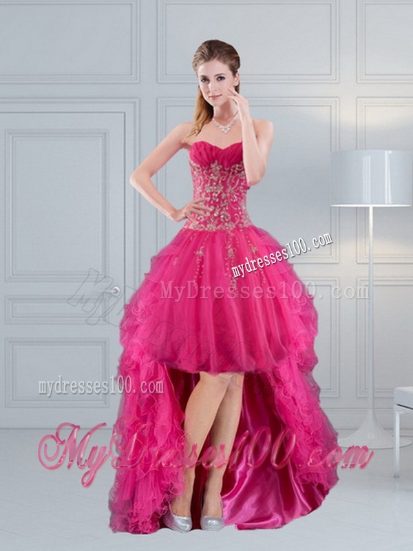 2016 Hot Pink Sweetheart Quinceanera Dress with Appliques and Beading