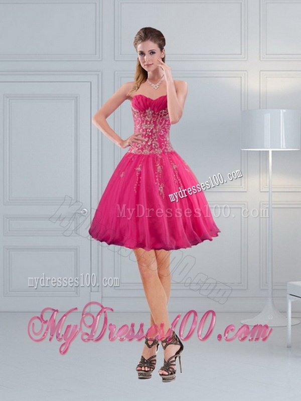 2016 Hot Pink Sweetheart Quinceanera Dress with Appliques and Beading