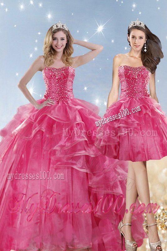 2016 Hot Selling Pink Dresses for Quinceanera with Beading and Ruffles