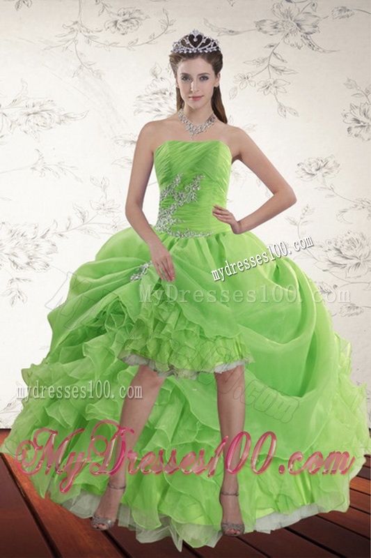 2016 Inexpensive Spring Green Quince Dresses with Pick Ups and Beading