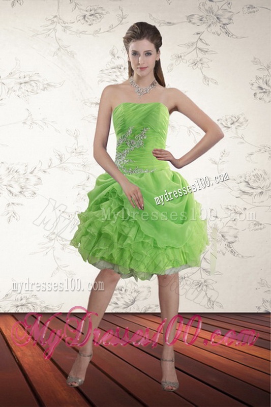 2016 Inexpensive Spring Green Quince Dresses with Pick Ups and Beading