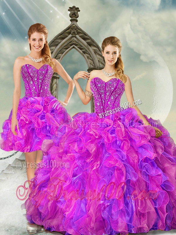 2016 Most Popular Fuchsia and Lavender Quince Dresses with Beading and Ruffles