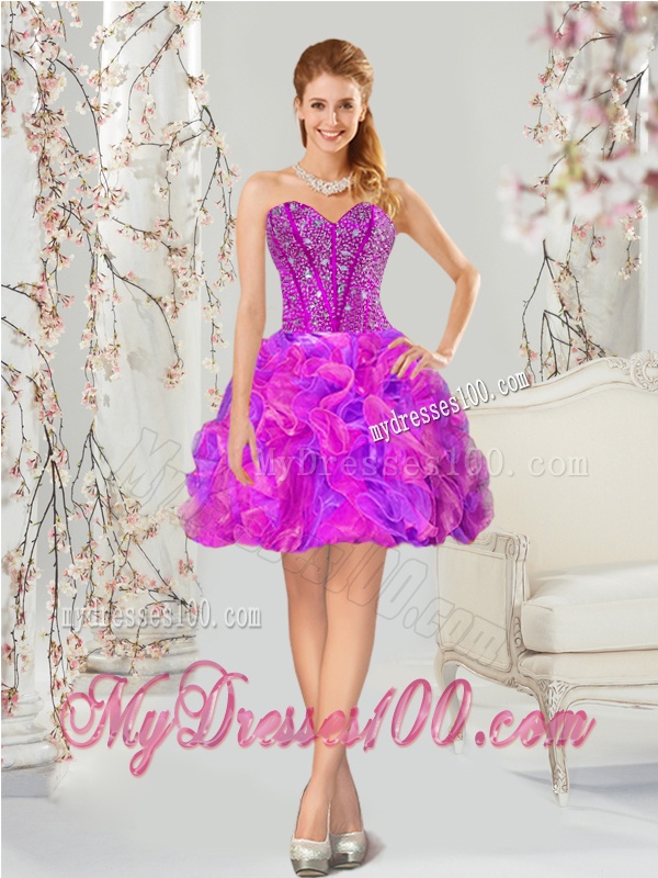 2016 Most Popular Fuchsia and Lavender Quince Dresses with Beading and Ruffles