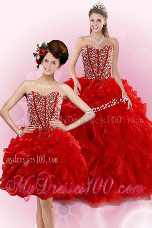 2016 New Style Red Quince Dresses with Beading and Ruffles