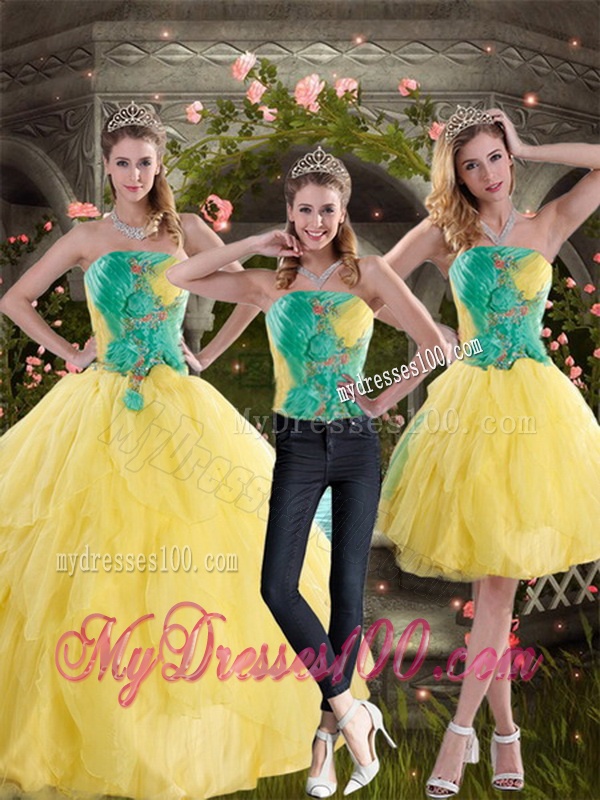 2016 New Style Yellow and Green Quince Dresses with Ruching