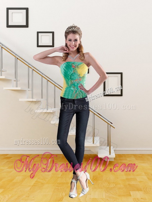 2016 New Style Yellow and Green Quince Dresses with Ruching