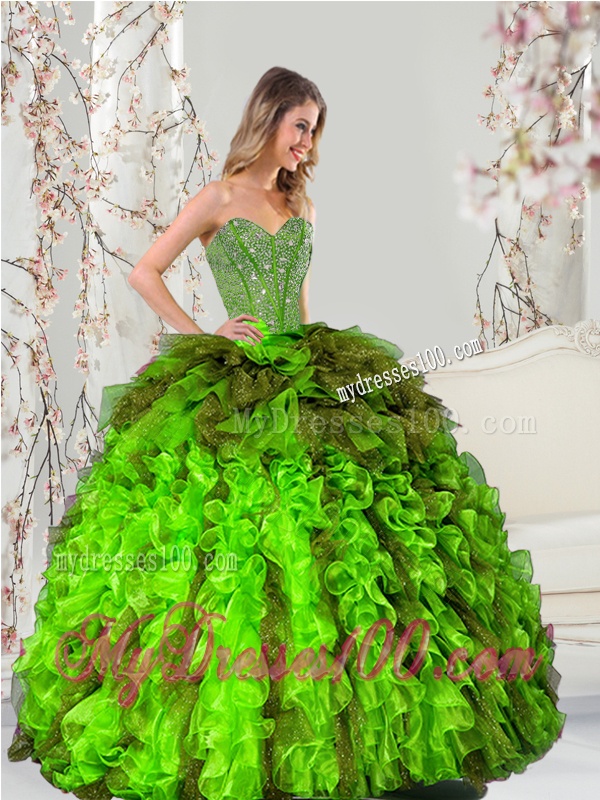 2016 Perfect Beading and Ruffles Dresses for Quince in Multi Color