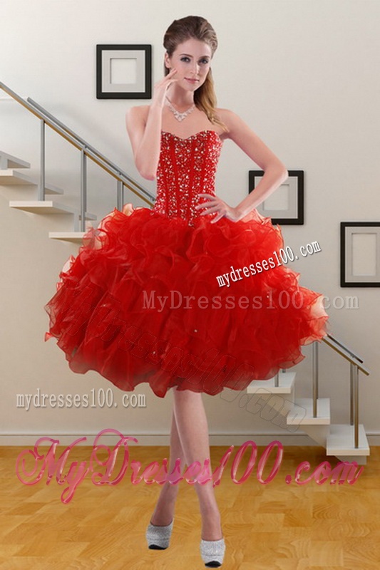 2016 Perfect Red Sweet 15 Dresses with Beading and Ruffles