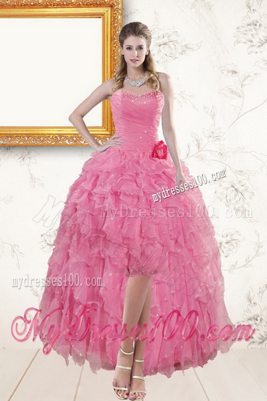 2016 Pretty Baby Pink Quince Dresses with Beading and Ruffles