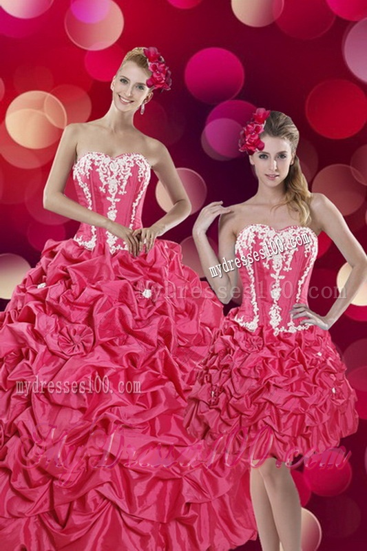 2016 Pretty Hot Pink Sweet 15 Dresses with Pick Ups and Appliques
