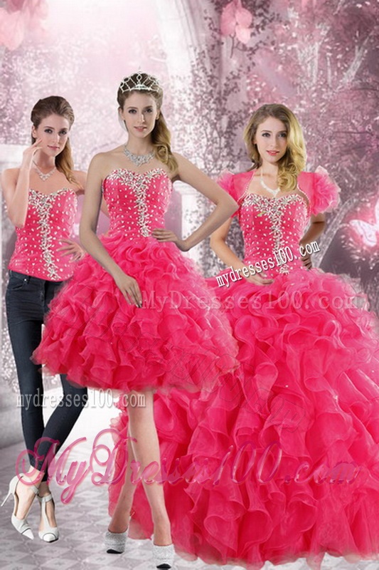 2016 Pretty Hot Pink Sweetheart Sweet 15 Dresses with Beading and Ruffles