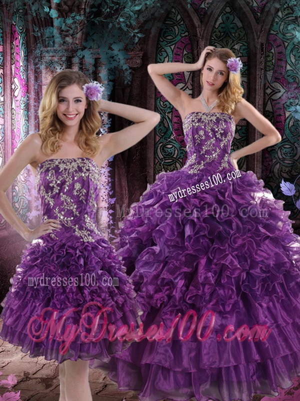2016 Pretty Purple Dresses for Quince with Appliques and Ruffles