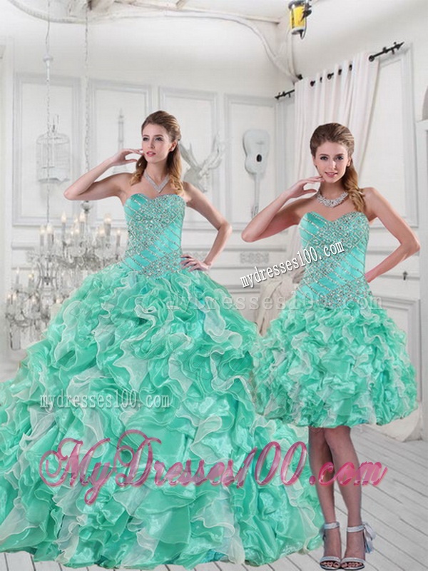 2016 Pretty Sweetheart Quinceanera Dresses in Apple Green with Ruffles and Beading