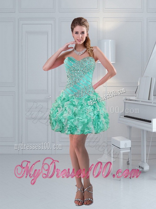 2016 Pretty Sweetheart Quinceanera Dresses in Apple Green with Ruffles and Beading
