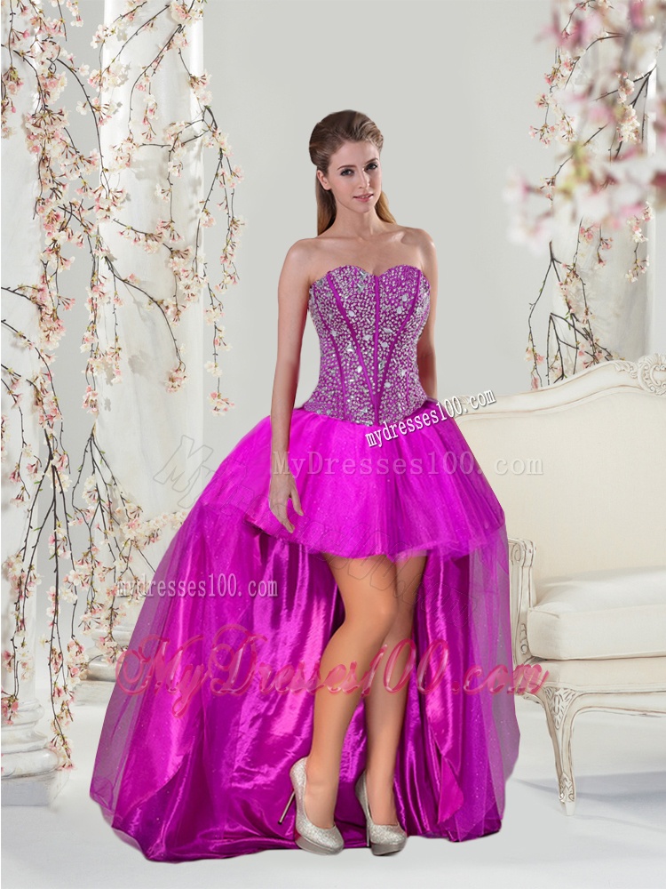 2016 Spring Detachable Hot Pink Sweet 16 Dresses with Beading and Ruffles
