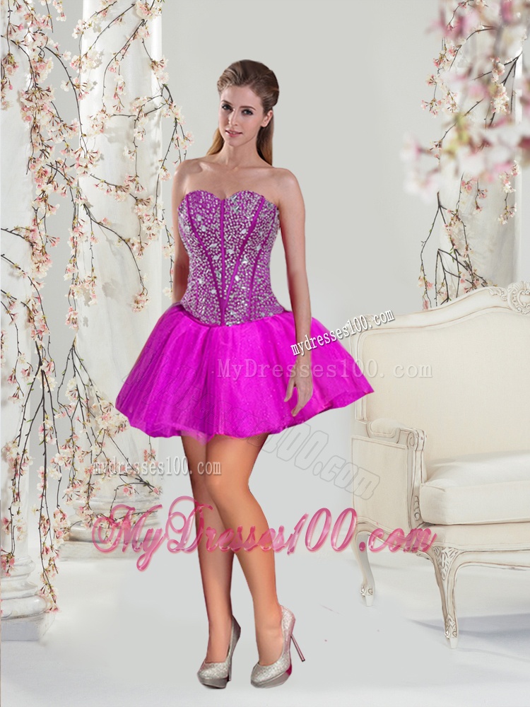 2016 Spring Detachable Hot Pink Sweet 16 Dresses with Beading and Ruffles