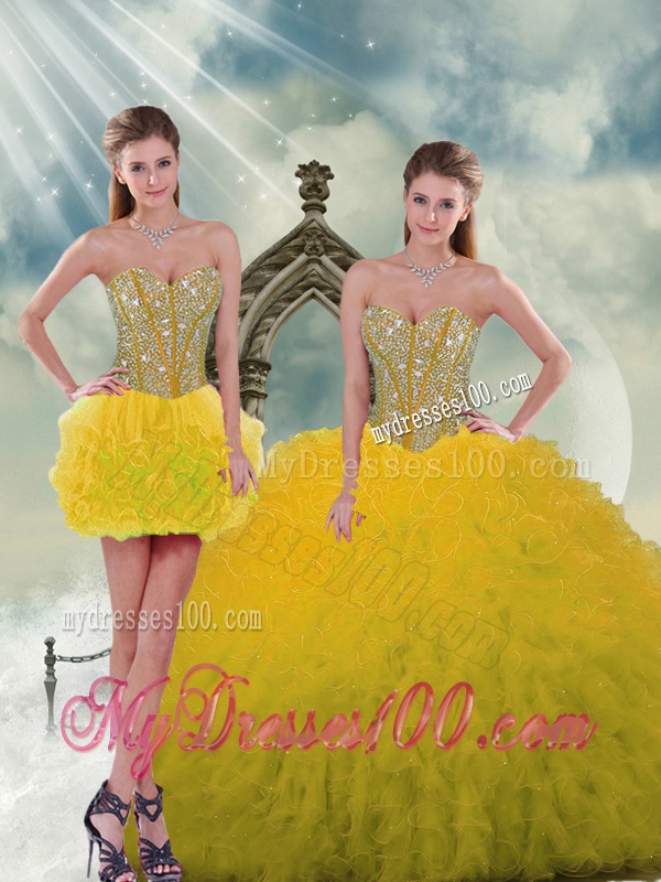 2016 Spring Yellow Sweet 15 Dresses with Beading and Ruffles