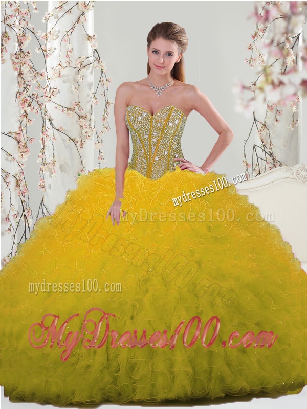 2016 Spring Yellow Sweet 15 Dresses with Beading and Ruffles