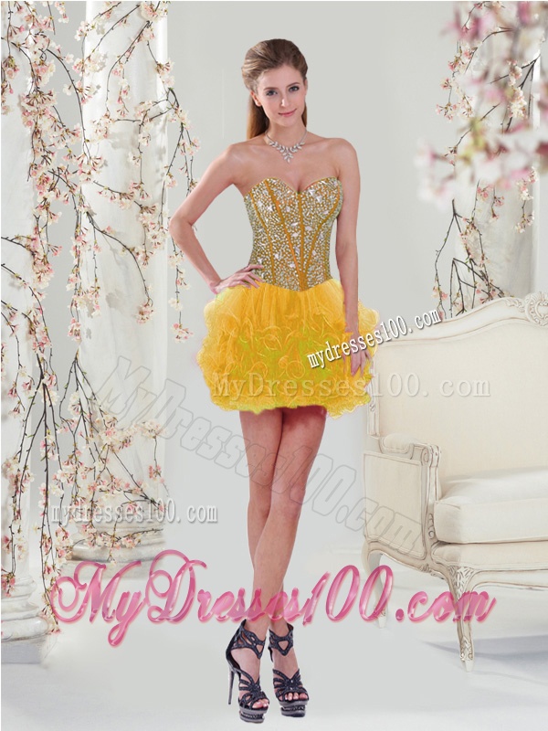 2016 Spring Yellow Sweet 15 Dresses with Beading and Ruffles
