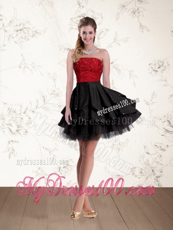 2016 Strapless Beaded Quinceanera Dress in Red and Black