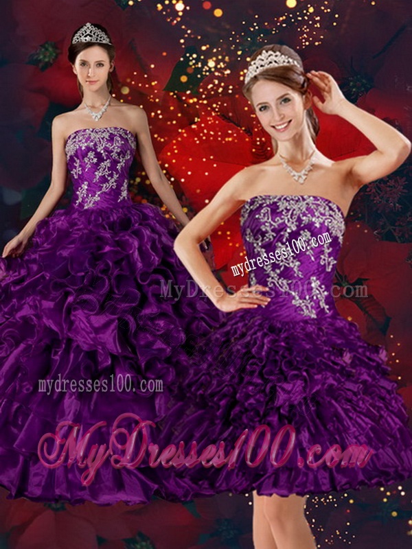 2016 Strapless Quinceanera Dress with Embroidery and Ruffles