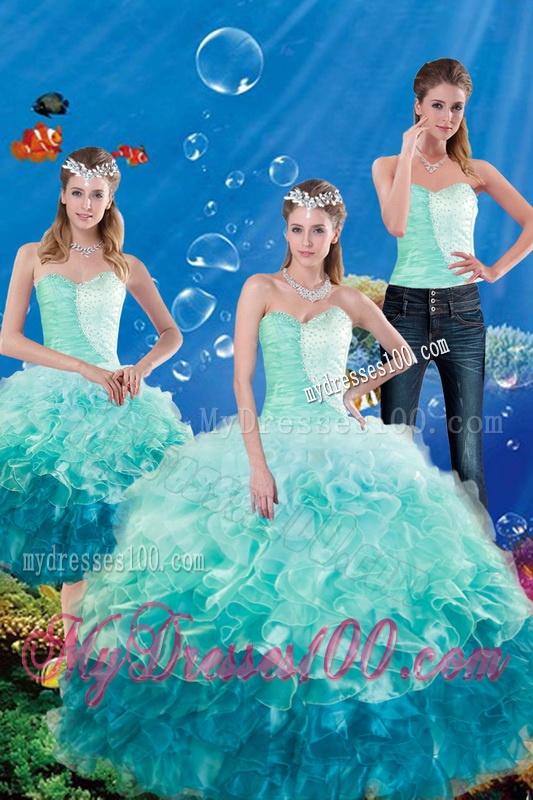 2016 Summer Popular Multi Color Sweetheart Quince Dresses with Beading and Ruffles