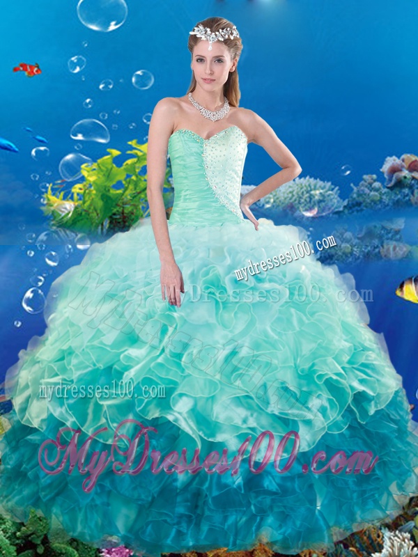 2016 Summer Popular Multi Color Sweetheart Quince Dresses with Beading and Ruffles