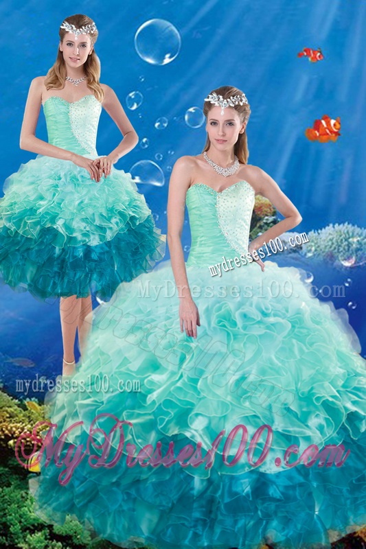2016 Summer Popular Multi Color Sweetheart Quince Dresses with Beading and Ruffles