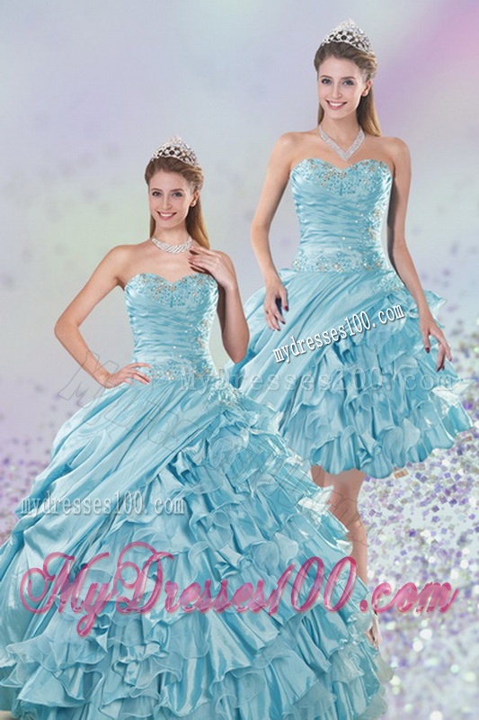 2016 Sweetheart Ball Gown Quinceanera Dresses with Beading and Ruffled Layers