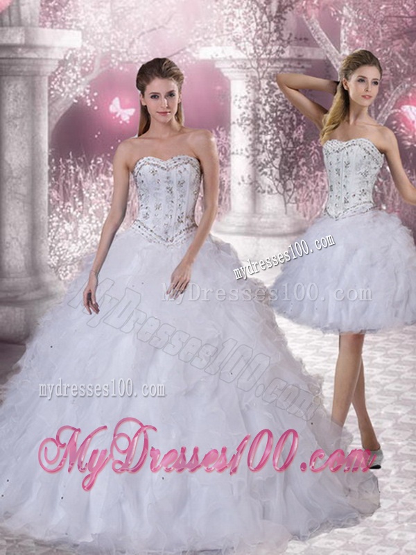 2016 Sweetheart White Quinceanera Dress with Ruffles and Beading
