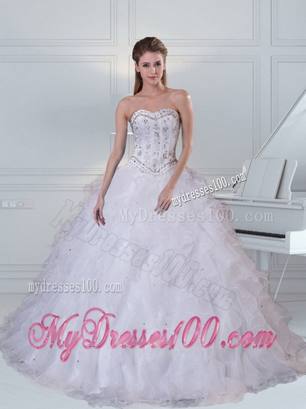 2016 Sweetheart White Quinceanera Dress with Ruffles and Beading