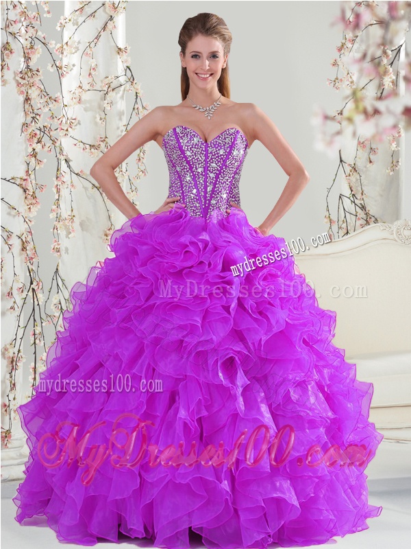 2016 Unique Beading and Ruffles Ball Gown Sweet 16 Dresses in Fuchsia