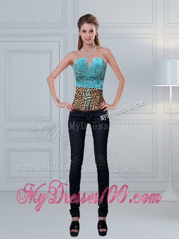 2016 Unique Leopard Print Baby Blue Quinceanera Dresses with Brush Train and Beading