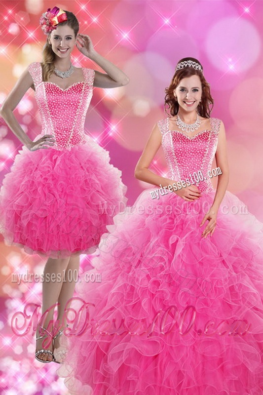 2016 Wonderful Hot Pink Quinceanera Dresses with Beading and Ruffles