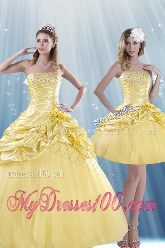 Fashionable Strapless 2016 Quince Dresses with Beading and Pick Ups