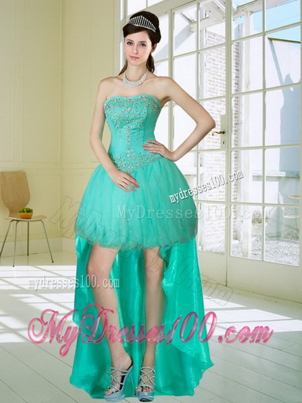 Appliques and Beading Strapless Sweet 15 Dress in Apple Green