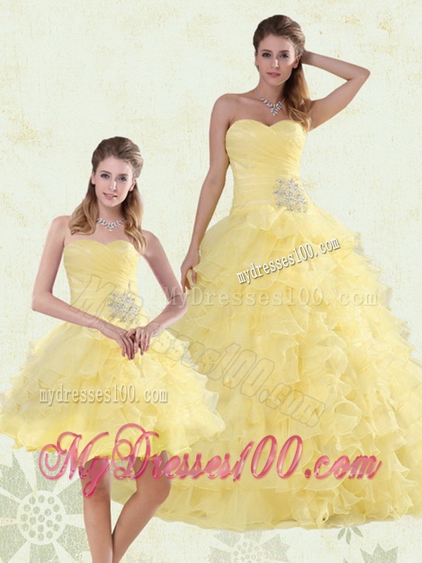 Beaded and Ruffled Sweetheart Quinceanera Dress in Yellow