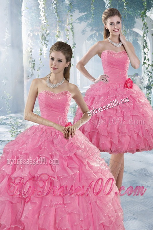 Beautiful Baby Pink Quince Dresses with Beading and Ruffles