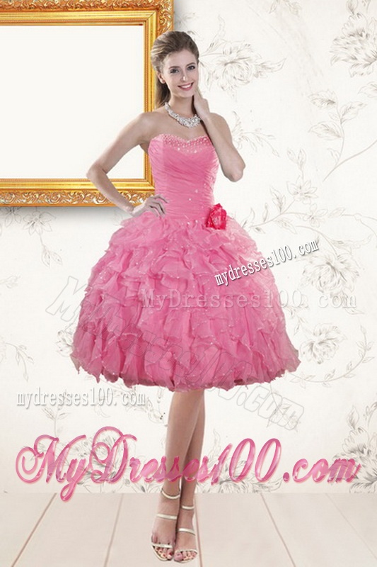 Beautiful Baby Pink Quince Dresses with Beading and Ruffles