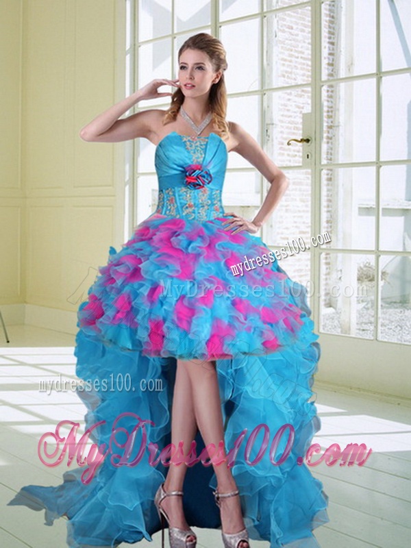 Beautiful Strapless Appliques and Ruffles Multi Color Quinceanera Dress
